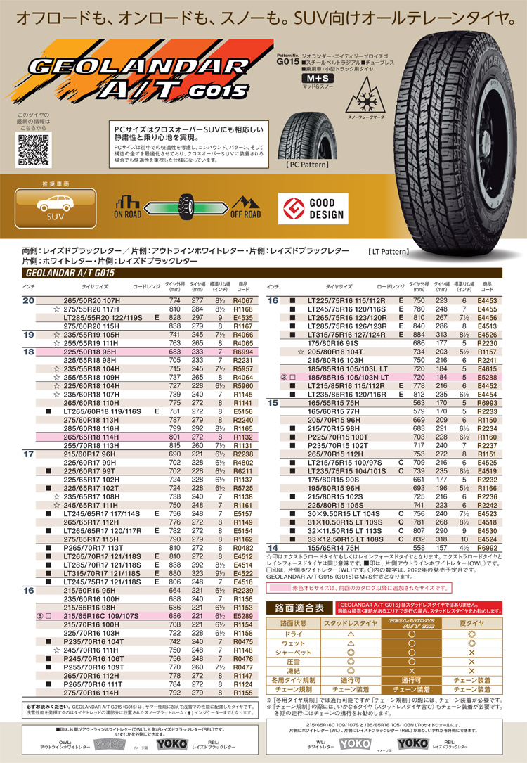 ヨコハマタイヤ LT265/60R18 119/116 ジオランダーAT G015 ホワイト