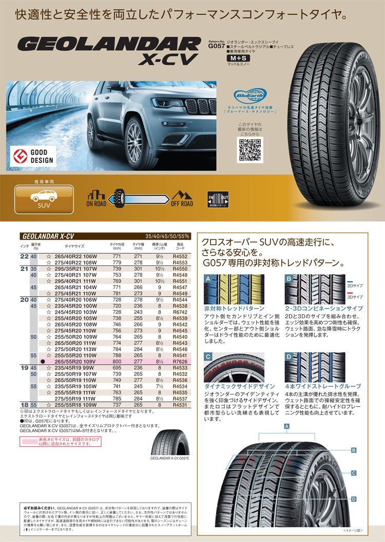 ヨコハマタイヤ 265/40R22 106W XL ジオランダーX-CV G057 1本価格