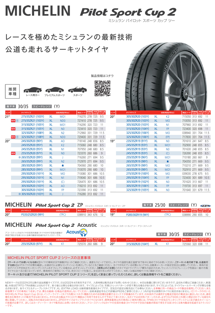 ミシュランタイヤ 305/30ZR20 (103Y) XL N1 CUP2 パイロットスポーツ 1