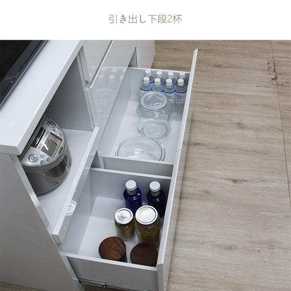 美品】大型レンジボード 幅160cm ホワイト鏡面 レンジ台 食器棚 楽天 
