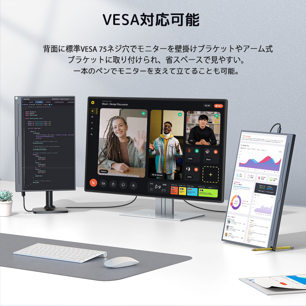 ＼SALE／EVICIV モバイルモニター 13.3インチ フルHD 1920*1200 16:10画面 HDMI/USB Type-C/mini DP VESA モバイルディスプレイ ゲーム 薄型軽量｜store-gon｜10