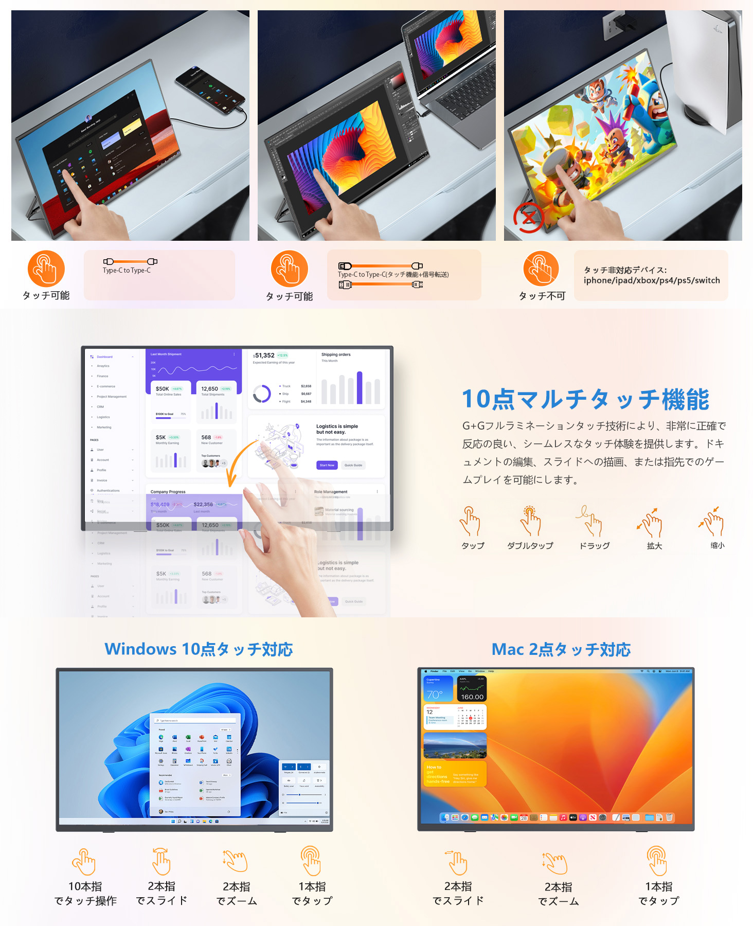 EVICIV モバイルモニター 15.6インチ タッチパネル バッテリー内蔵式