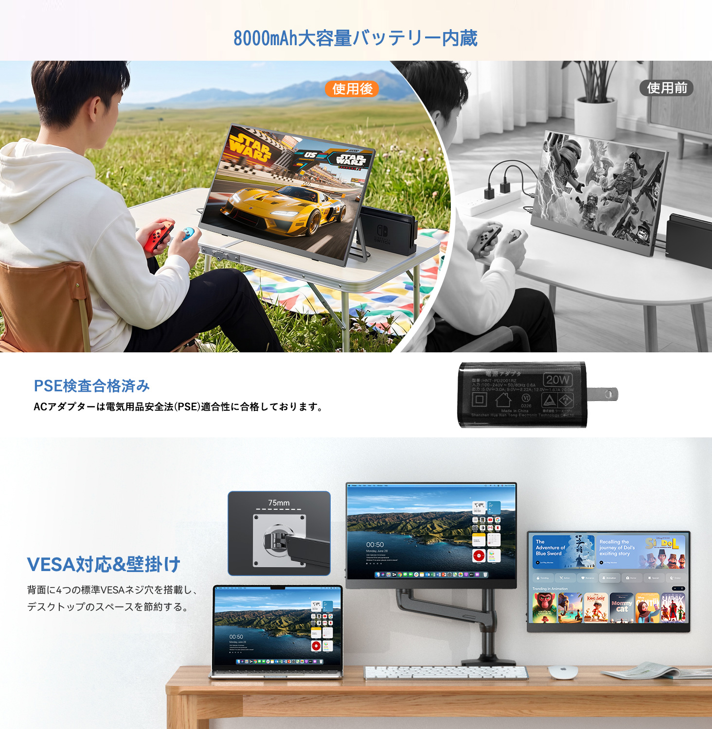 EVICIV 15.6インチ モバイルモニター タッチパネル バッテリー内蔵式