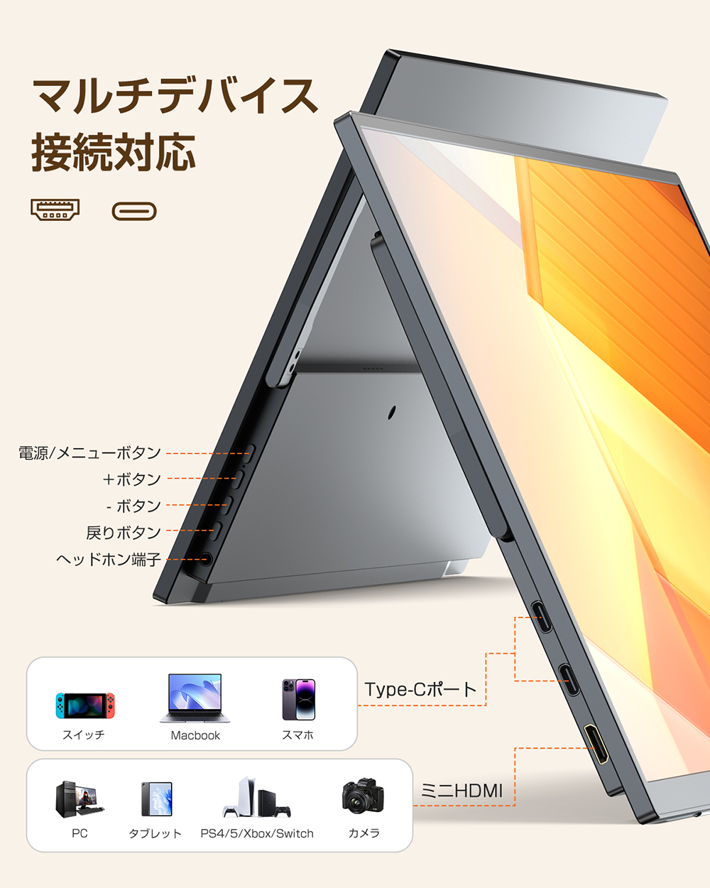 3Way接続／無線ディスプレイ モバイルモニター モバイルディスプレイ
