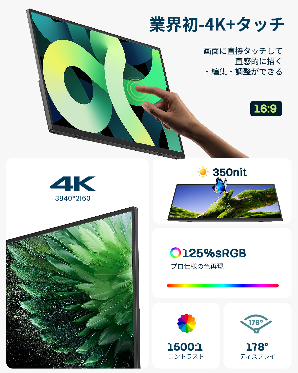 4Kタッチ式最新] EVICIV モバイルモニター ゲーミングモニター
