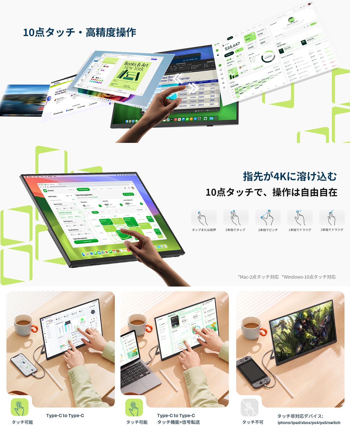 4Kタッチ式最新] EVICIV モバイルモニター ゲーミングモニター