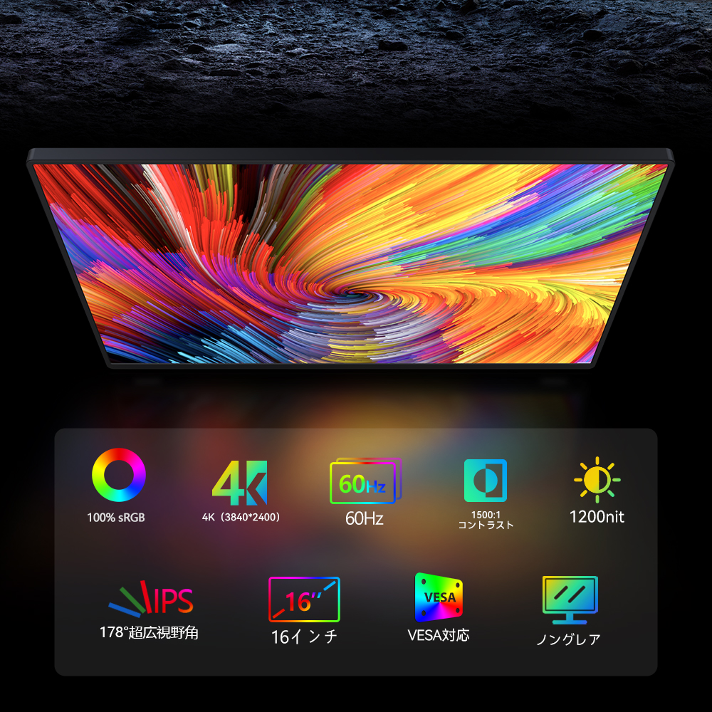 144Hz対応 16インチ ゲーミングモバイルモニター PS5/PC/スマホ用 EVICIV モバイルモニター 16インチ 4K+ WQUXGA 3840*2440