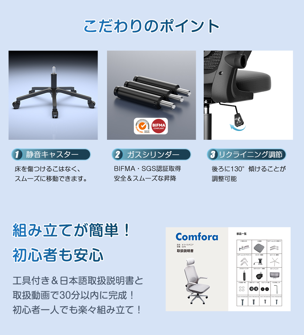2Dヘッドレスト 腰サポート] オフィスチェア デスクチェア 人間工学