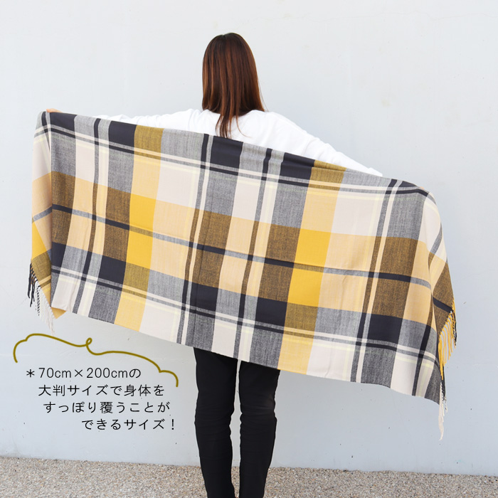 THROW 大判チェック柄 ウールカシミア ストール 両面　未使用品 ピローBOXラッピング無料】大判 ストール フェミニン LM925056