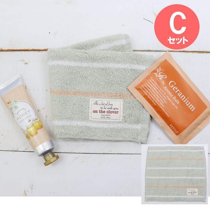 プチギフト 3点セット タオルハンカチ MTハンドクリーム アロマ入浴剤