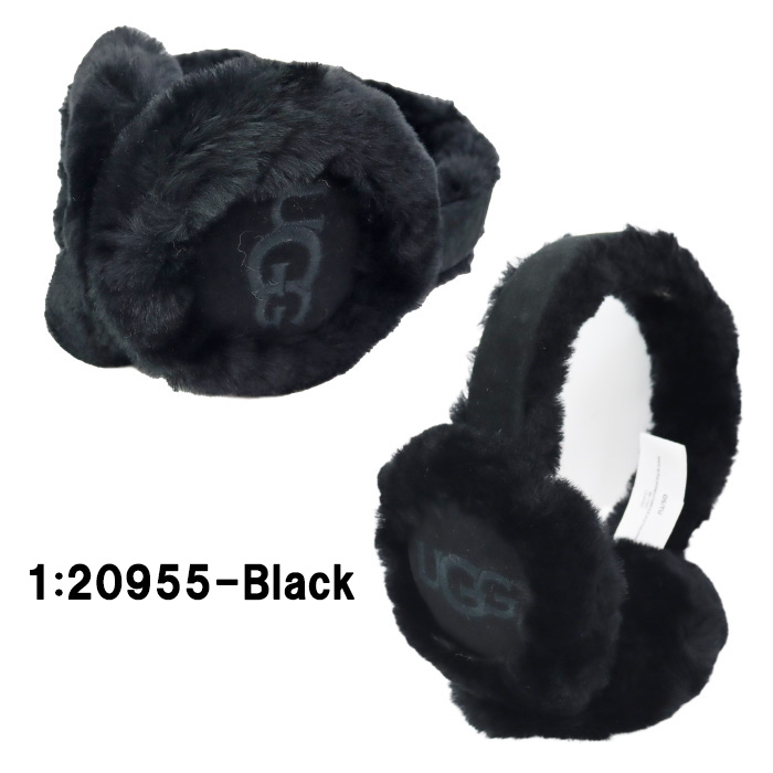 【新品未使用】完売品！ラッピングセット UGG イヤーマフ　ブラック 並行輸入】UGG アグ イヤーマフ 20955 シープスキン エンブロイダリー