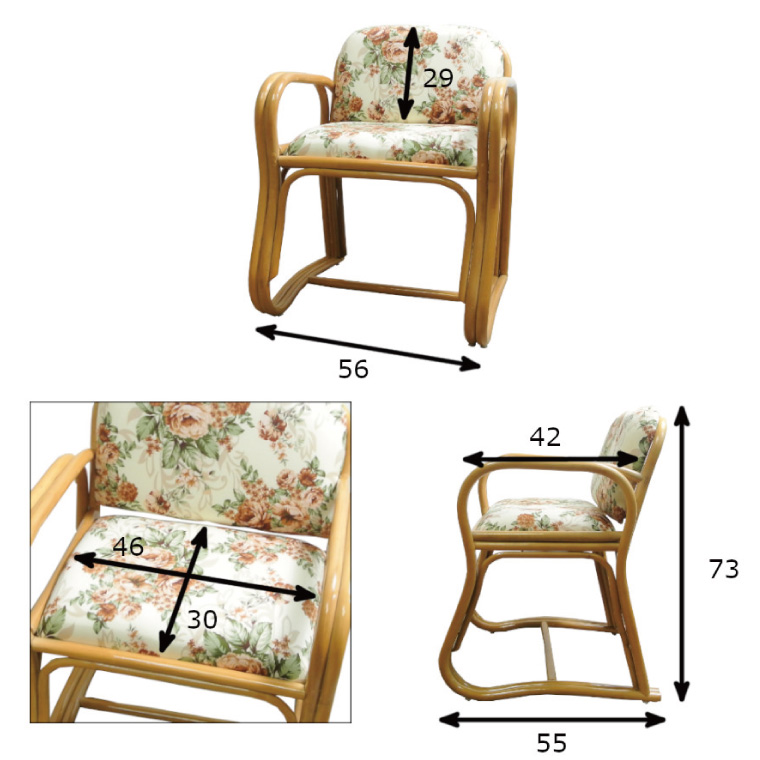 椅子 座椅子 チェア ハイタイプ 花柄 籐 クッション ラタン 56×55×73