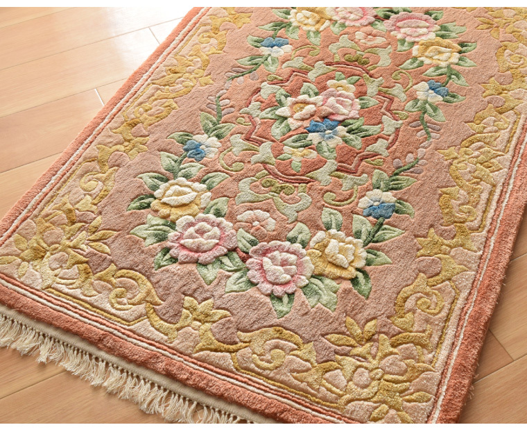 玄関マット マット 屋内 おしゃれ 花柄 シルク段通 シルク120段 XY 35108 約62cm*94cm ピンク系 オレンジ系 室内用玄関マット 中国段通 中国緞通 通販の【公式】 中国段通 シルク100% 花柄 120段 カーペット