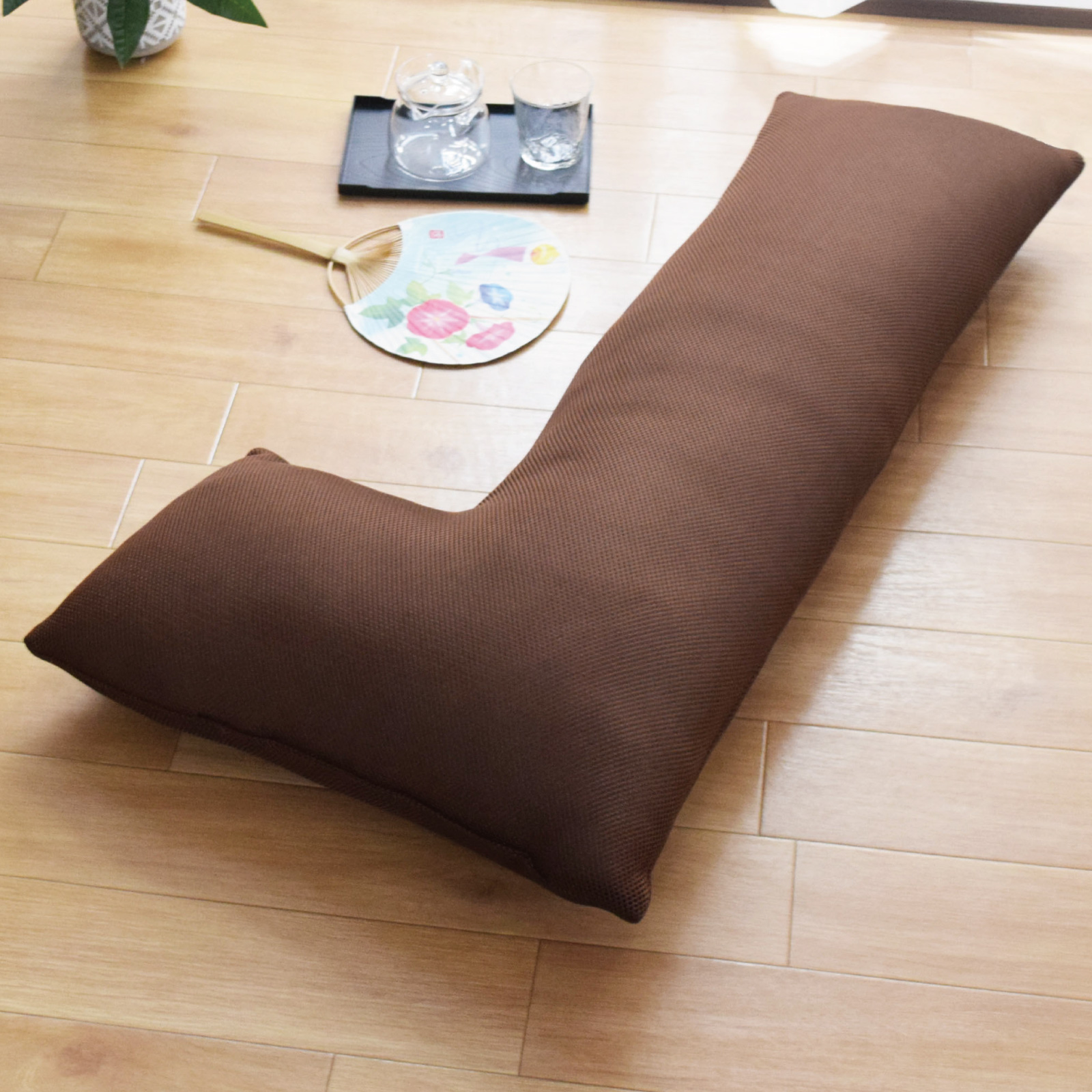 クッション L字 抱き枕 夏用 メッシュ 約54×110cm ブラウン ネイビー