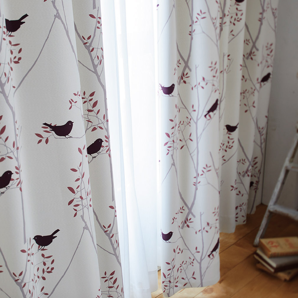 カーテン 遮光 洗える 2級 日本製 おしゃれ 幅100×丈200cm (2枚組）鳥
