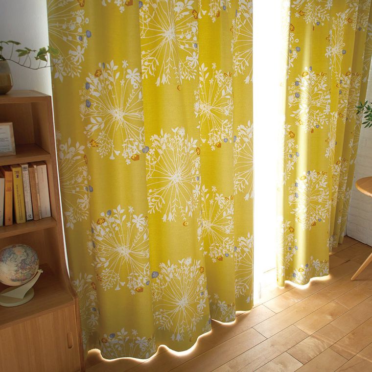 カーテン 遮光 2級 幅100×丈135cm (2枚組) イエロー 花柄 フラワー