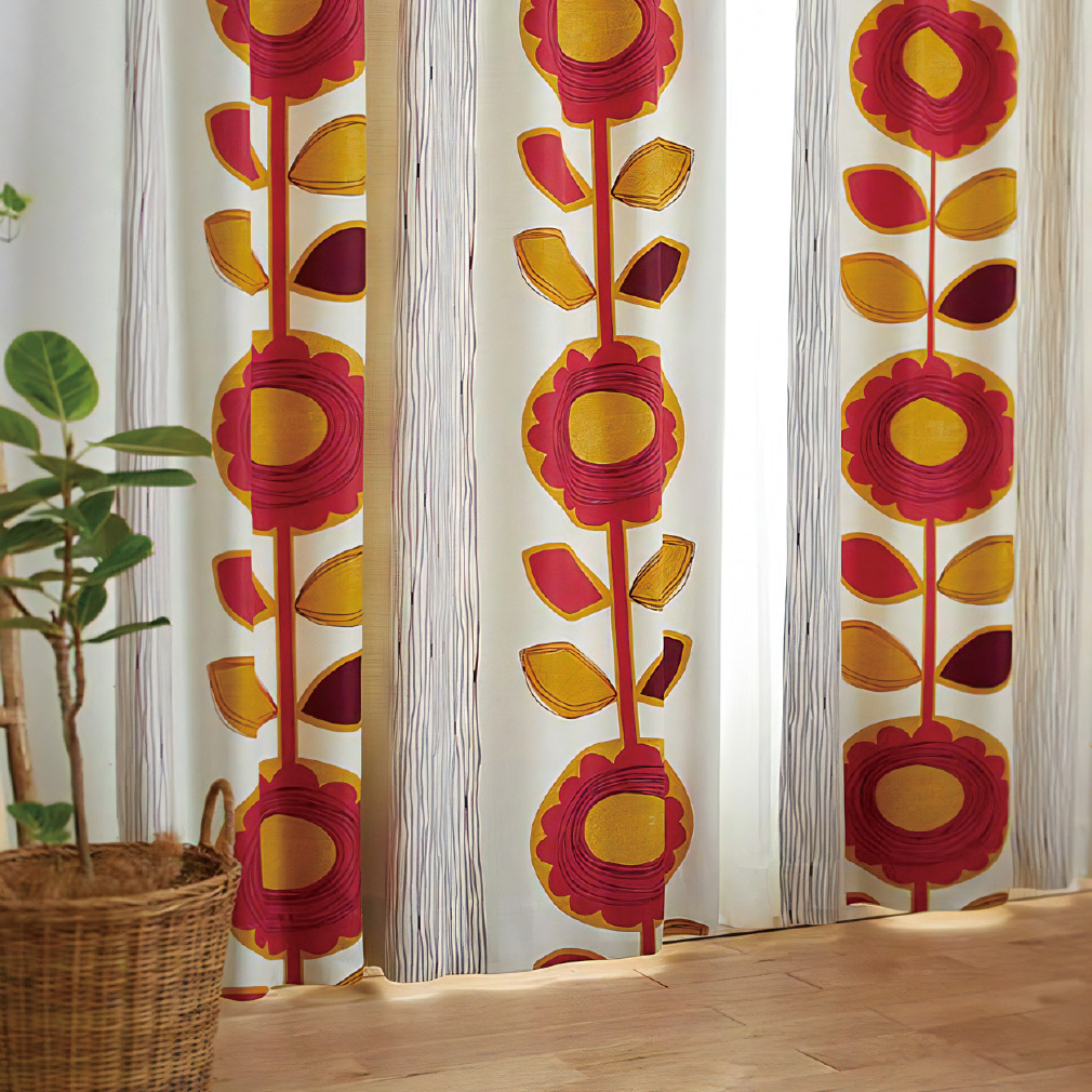 カーテン 遮光 洗える 2級 日本製 幅100×丈200cm (1枚入）ひまわり 花