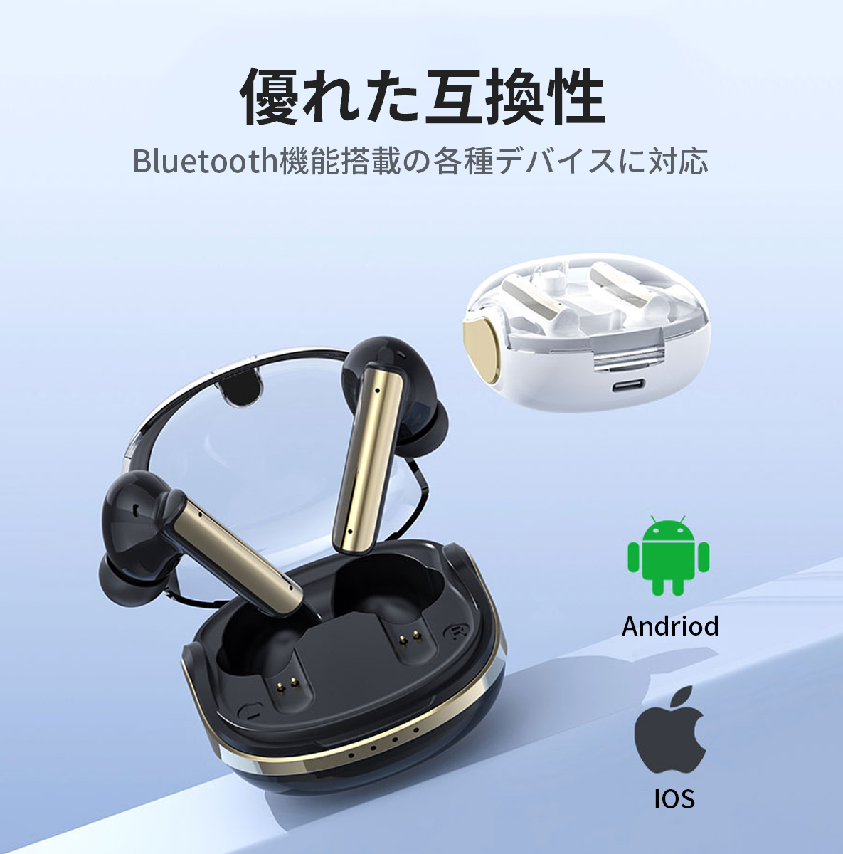 ワイヤレスイヤホン Bluetooth イヤホン Android iPhone 適用 ノイズ