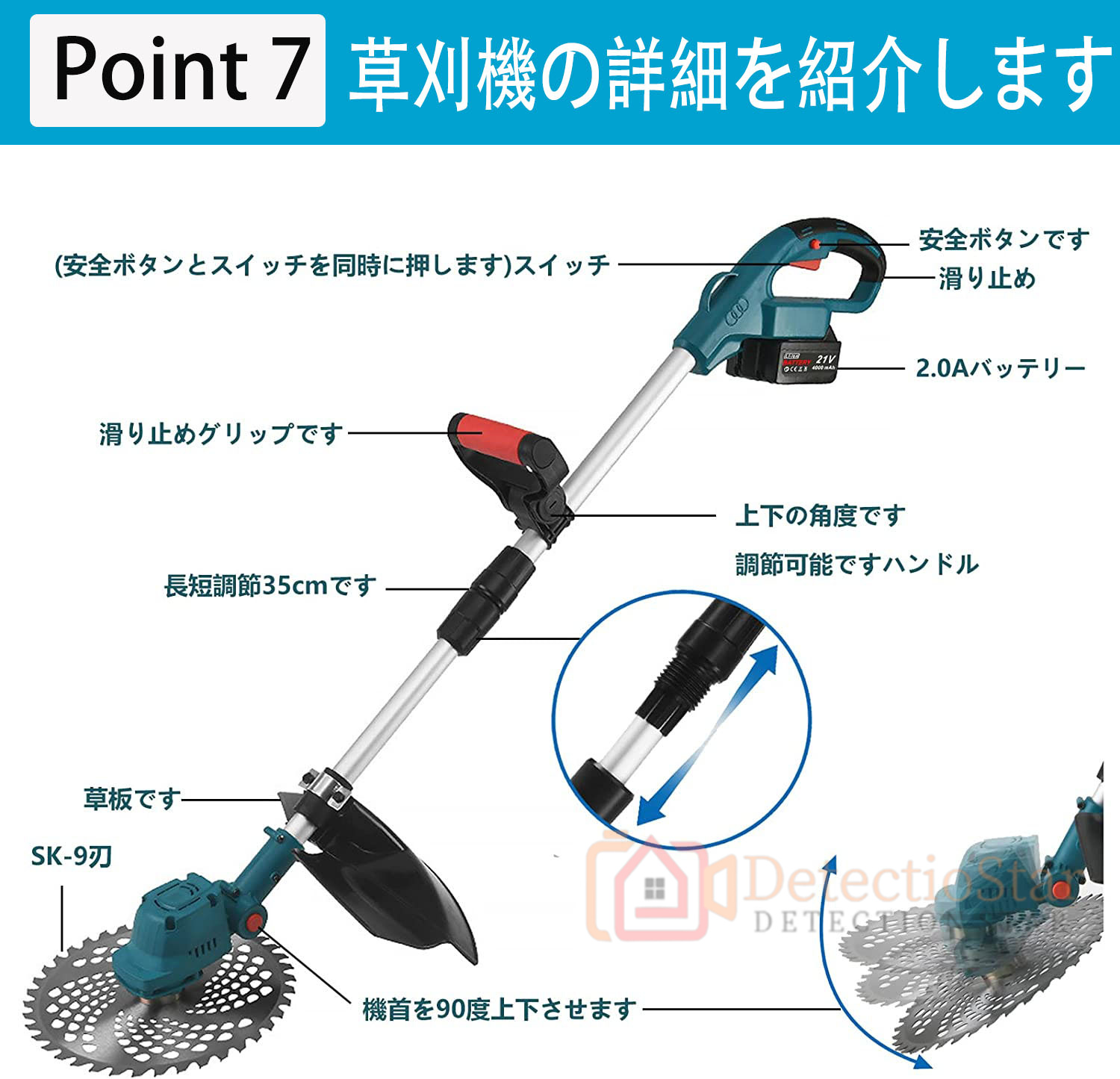 草刈り機 充電式 電動草刈機 ブラシレスモータ コードレス マキタ18Vバッテリーを対応可能 伸縮角度調整 家庭用 刈払い機 軽量 雑草 多機能 女性  PSE認証 農業用