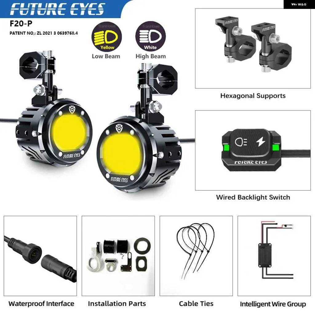 並行輸入品 FUTURE EYES F20P バイク 用 LED スポットライト ロー/ハイビーム イエロー/ホワイト 舗装カットラインライト バースの画像
