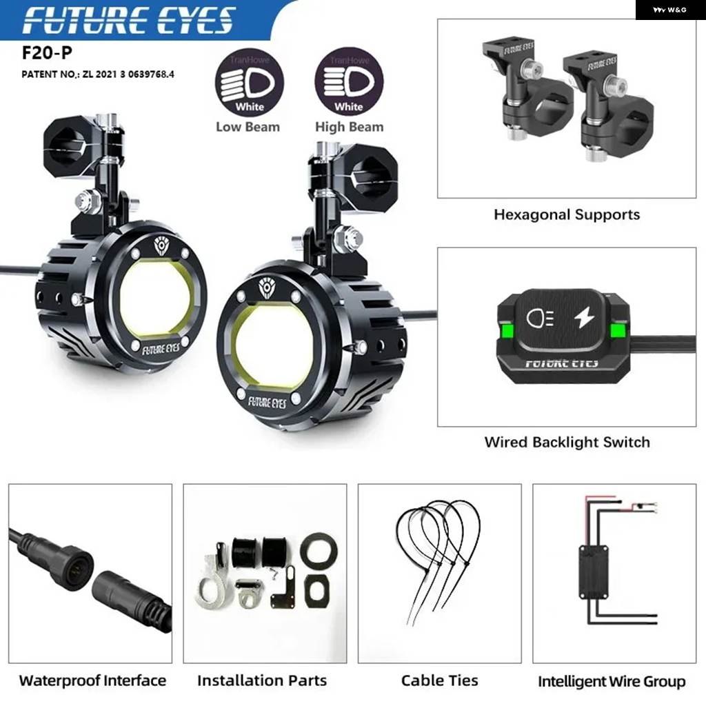 並行輸入品 FUTURE EYES F20P バイク 用 LED スポットライト ロー/ハイビーム イエロー/ホワイト 舗装カットラインライト バースの画像