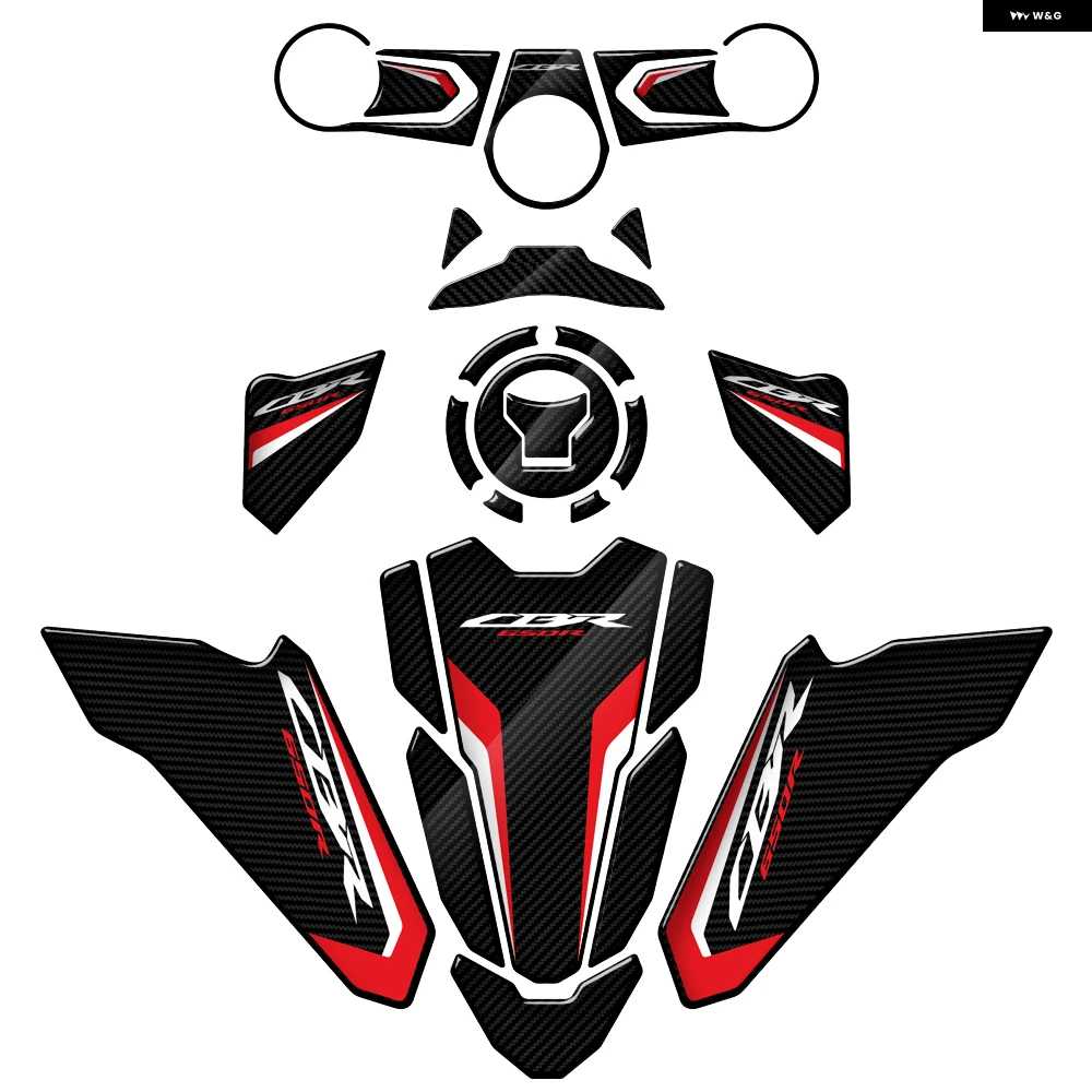 並行輸入品3Dカーボンルック トリプルヨークディフェンダー ステッカー サイドタンク パッド プロテクション ホンダ CBR650R 2019-2022の画像