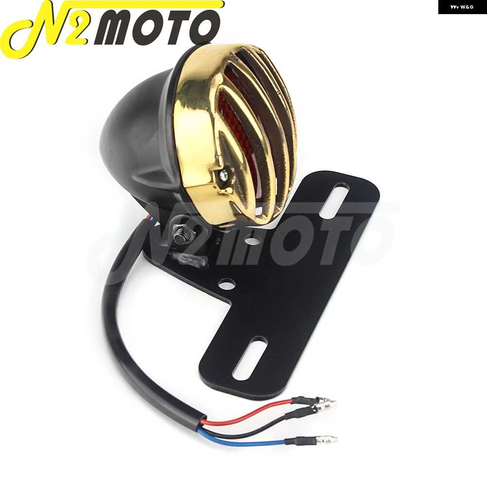 並行輸入品レトロ オートバイ バイク 12V LED リアブレーキ テールライト 真鍮 グリル カバー 3インチストップテールランプ ホンダ スズキ カワサの画像