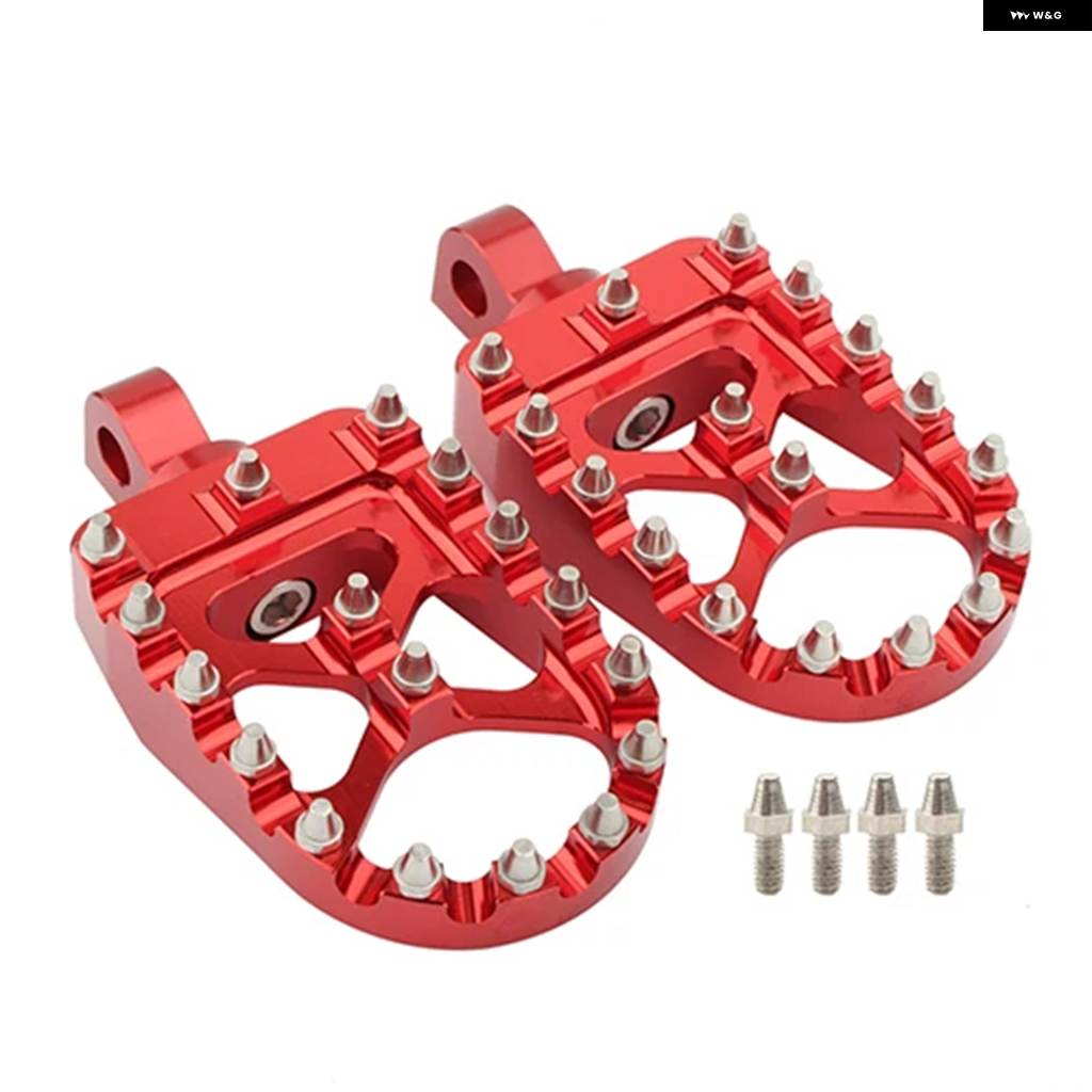 並行輸入品ワイドMXオフロード フットペグ 360度回転 チョッパー スタイル CNC フットレスト レッド ハーレー ダイナ ファットボーイ スポーツスター アの画像