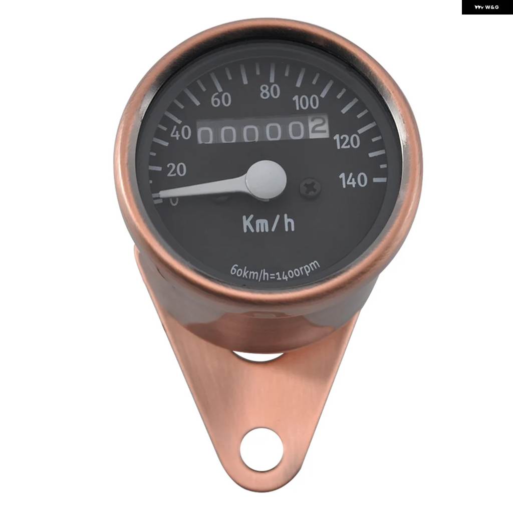 並行輸入品ほとんど オートバイ モデルはナイトライト付き DCイエロー/銅 ステンレス 0~140 KM/Hスピード メーター ゲージ_1