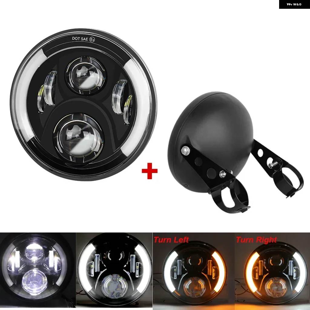 並行輸入品 7インチ 50W DOT SAE E9 オートバイ ヘッドランプ アングルアイ DRL ウィンカー LED ヘッドライト ハウジングの画像
