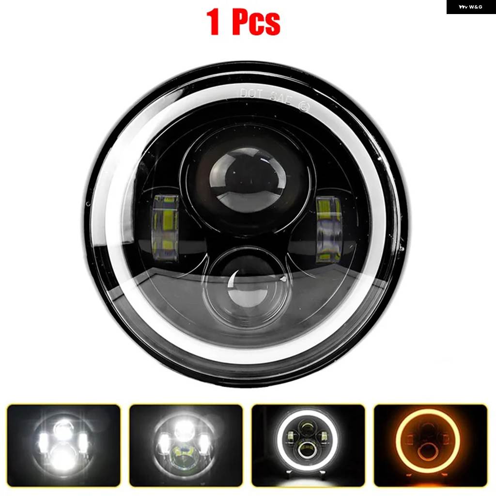 並行輸入品 7インチ LED ヘッドライト 6000K 60W ジープ ラングラー JK TJ ヘッドライト エンジェルアイ DRL H4 H13 アンバー ウ_1