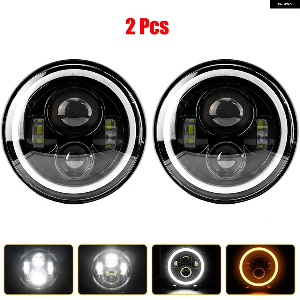 並行輸入品 7インチ LED ヘッドライト 6000K 60W ジープ ラングラー JK TJ ヘッドライト エンジェルアイ DRL H4 H13 アンバー ウ_2