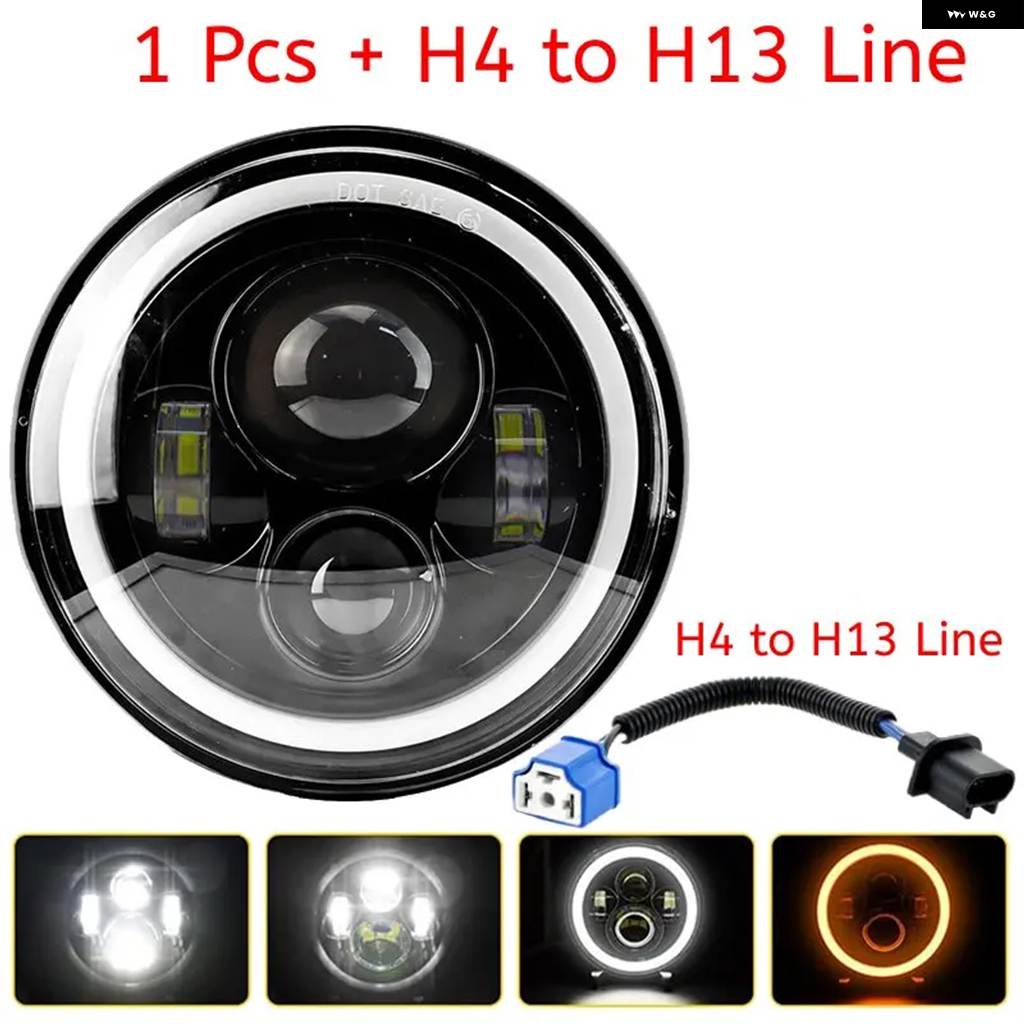 並行輸入品 7インチ LED ヘッドライト 6000K 60W ジープ ラングラー JK TJ ヘッドライト エンジェルアイ DRL H4 H13 アンバー ウ_3