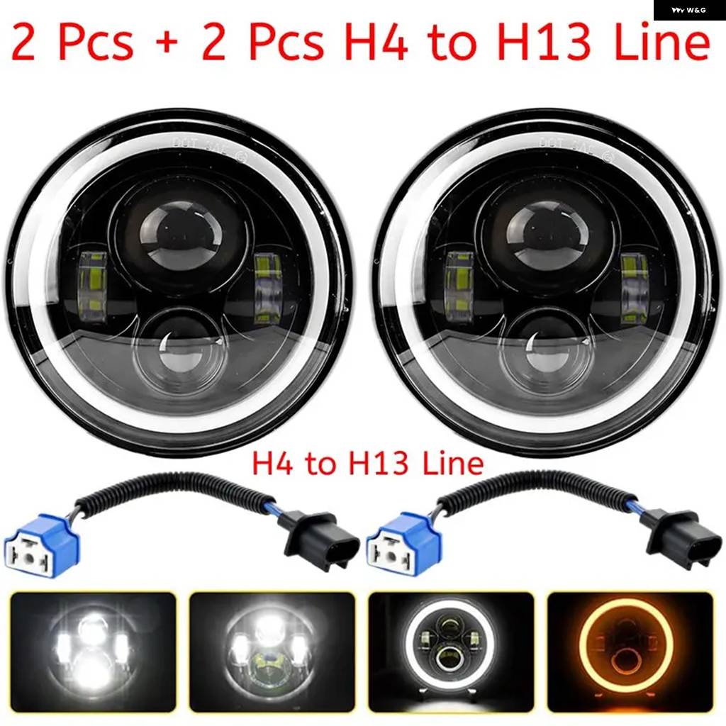 並行輸入品 7インチ LED ヘッドライト 6000K 60W ジープ ラングラー JK TJ ヘッドライト エンジェルアイ DRL H4 H13 アンバー ウ_4