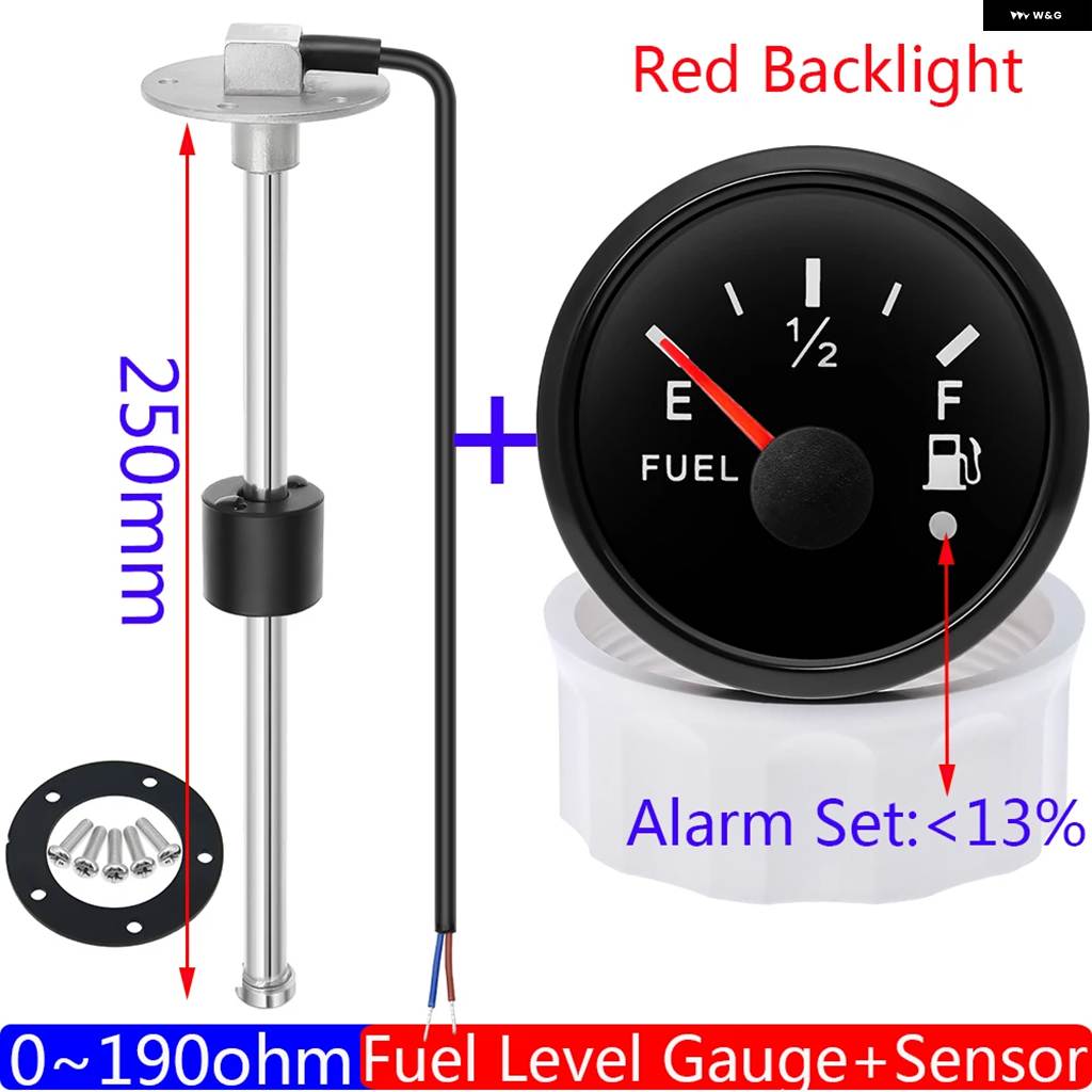 並行輸入品 防水 IP67 52MM 燃料レベルゲージ+オイルレベルセンサー 100-500MM 0-190Ω 赤色LED オイルタンクメーター アラームの画像