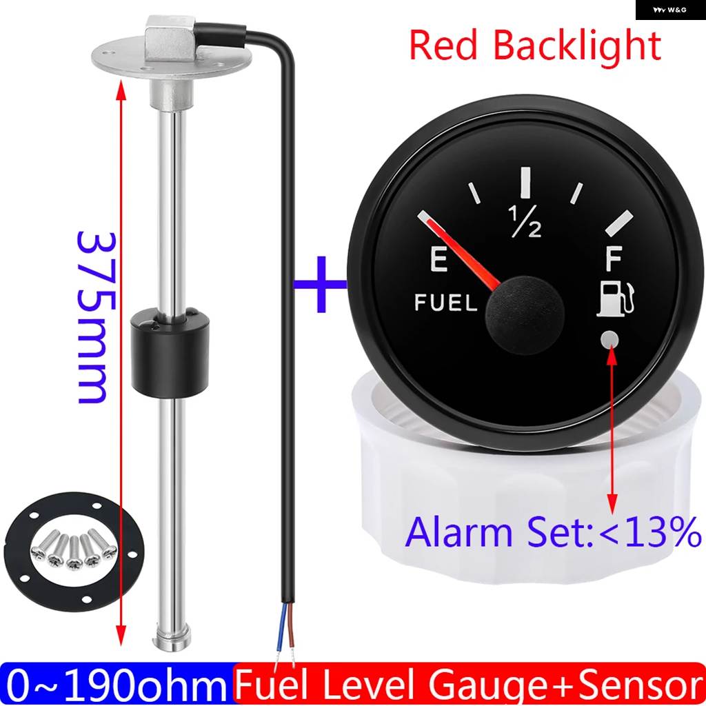 並行輸入品 防水 IP67 52MM 燃料レベルゲージ+オイルレベルセンサー 100-500MM 0-190Ω 赤色LED オイルタンクメーター アラームの画像