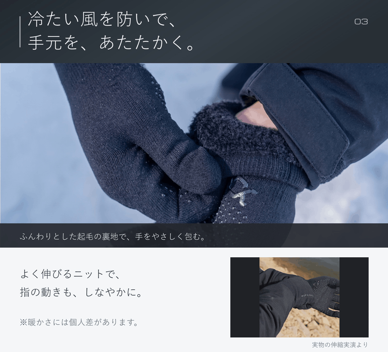 NUKU SOFT 防水ニット手袋 裏起毛 防寒 防風 スマホ対応 メンズ