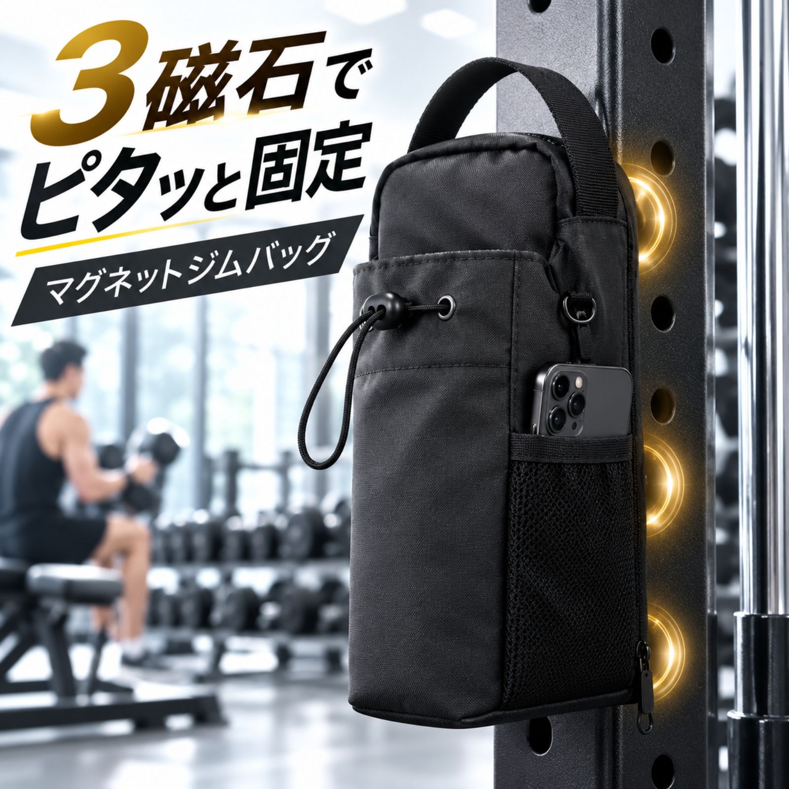 AXISFIT マグネットジムバッグ 3磁石でジム器具に固定