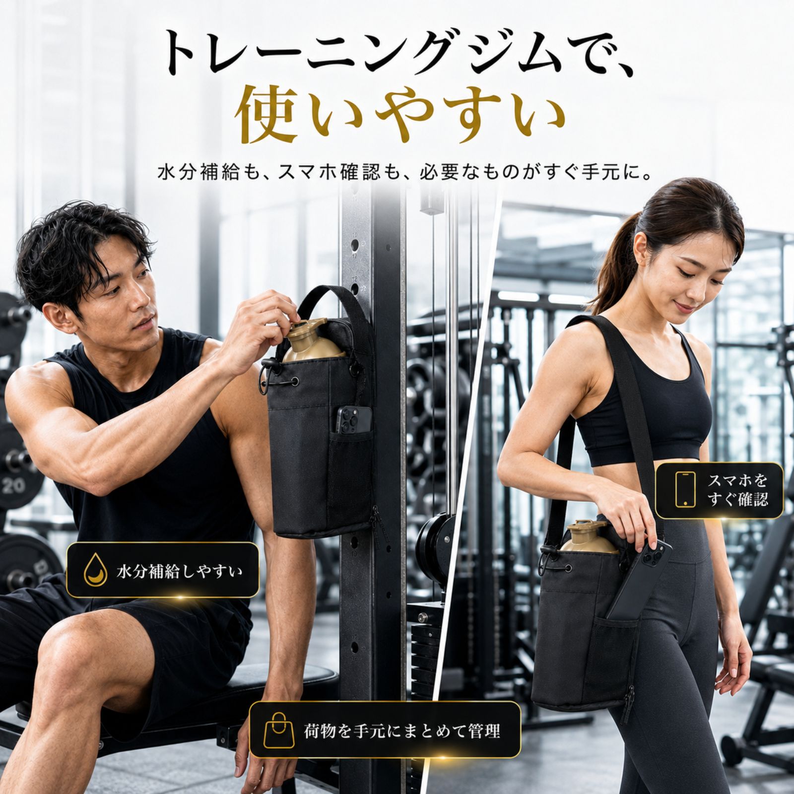 トレーニングジムで使いやすい磁石付きバッグ