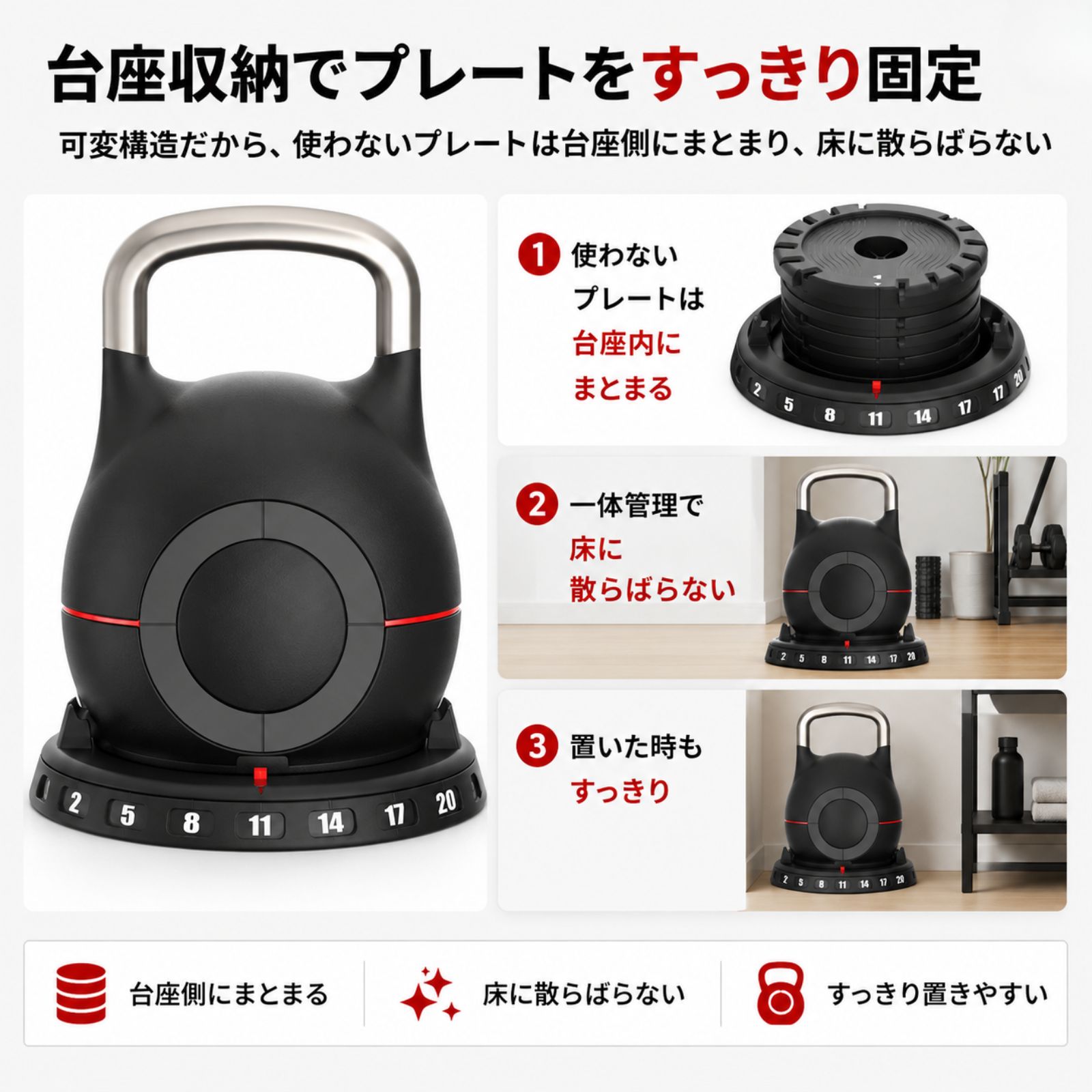 可変式ケトルベル 20kg 7段階調整 2kg〜20kg kg表記 正規許諾取扱 登録