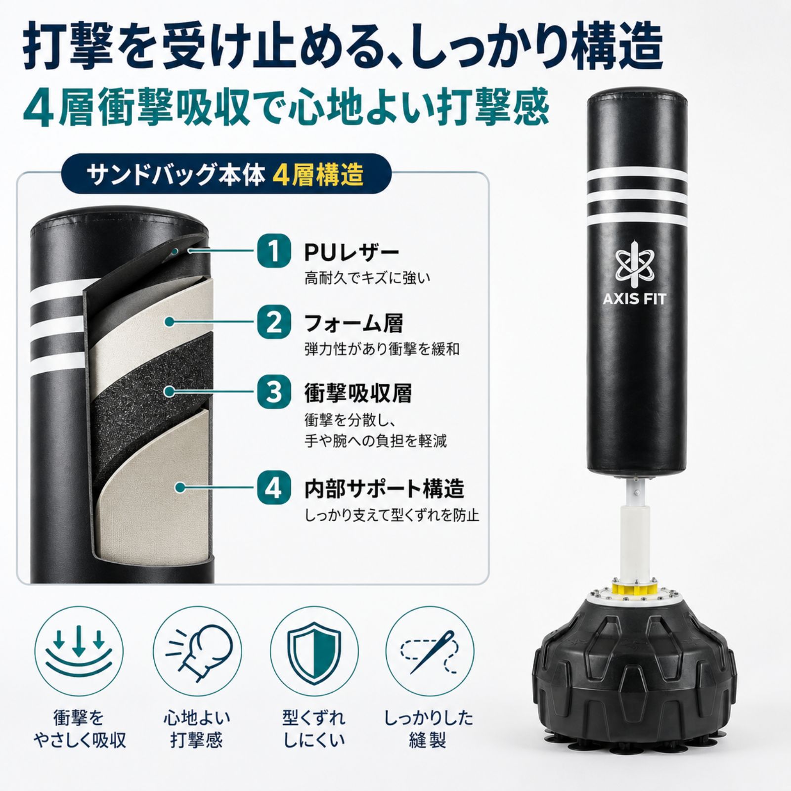 サンドバッグ 自宅 スタンド 自立式 AXISFIT 170cm グローブ付 1年保証