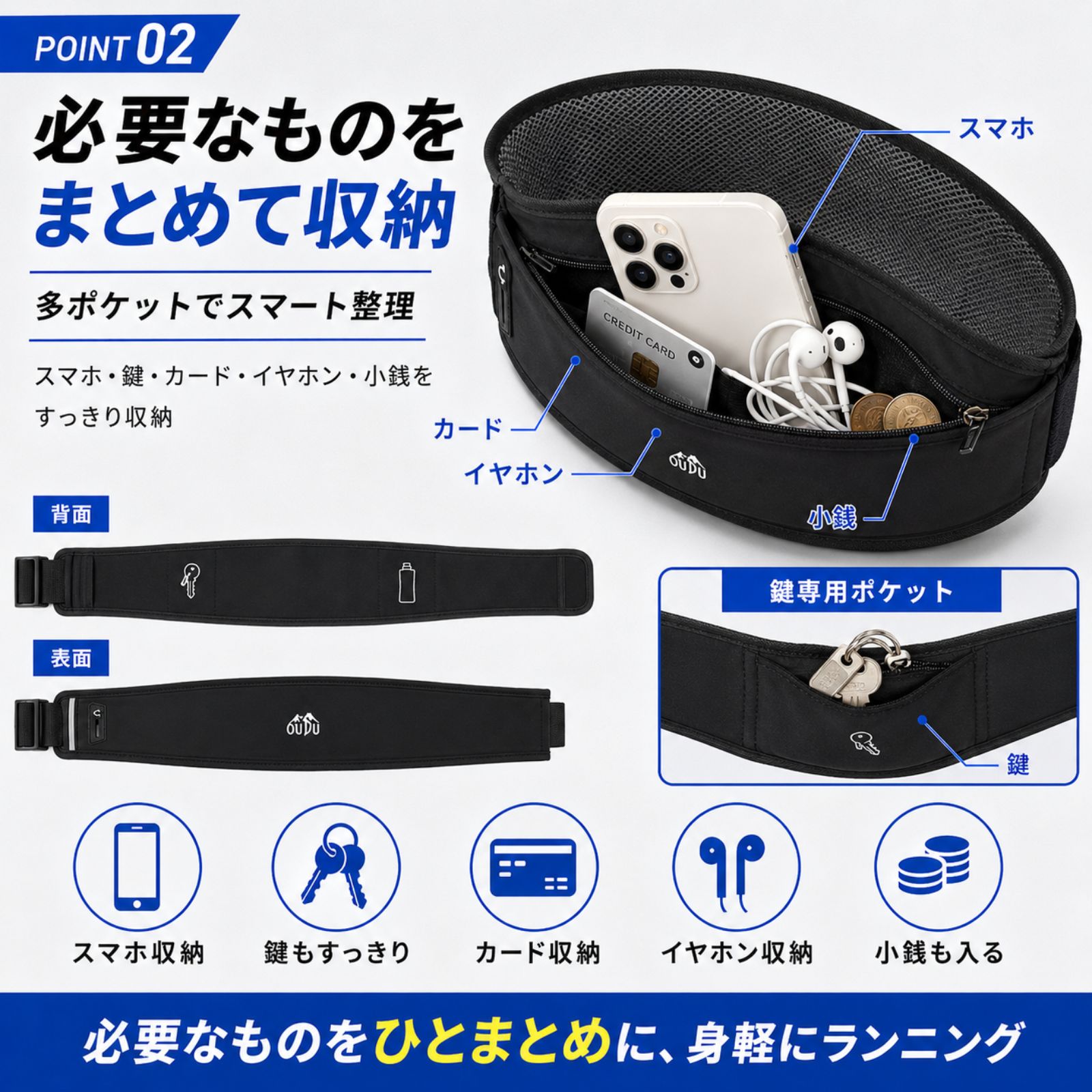 多ポケット スマホ 鍵 カード イヤホン 小銭をまとめて収納