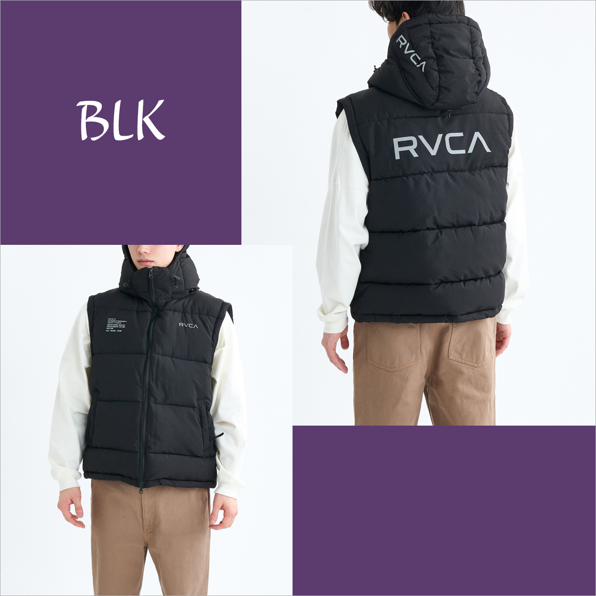 RVCA 合皮 中綿ベスト M ブラック RVCA（ルーカ） 正規品 メンズ 中綿入り ベスト ジャケット BE042-768