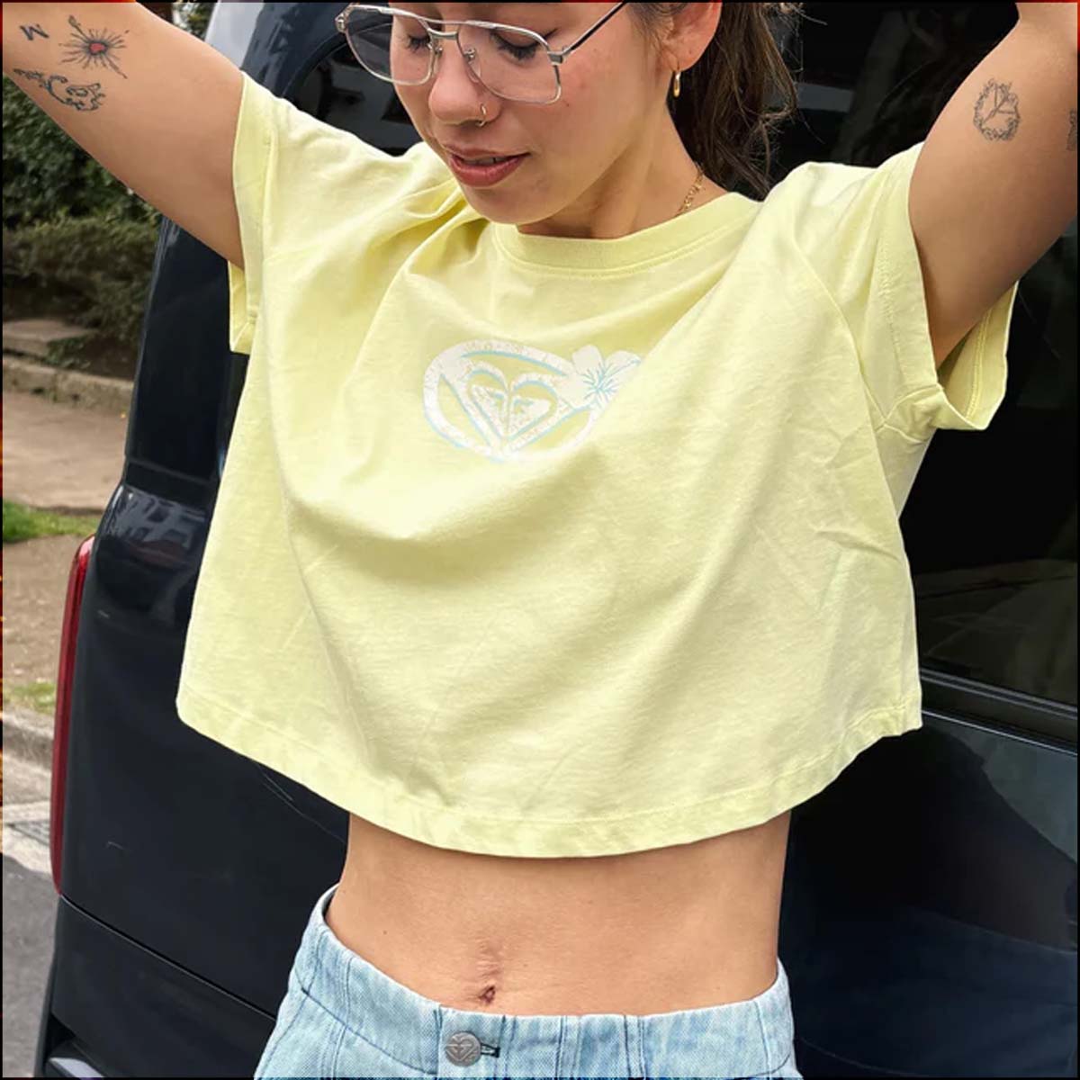 ROXY 25 HS ロキシー Tシャツ 半袖 ロゴ ショート丈 薄手