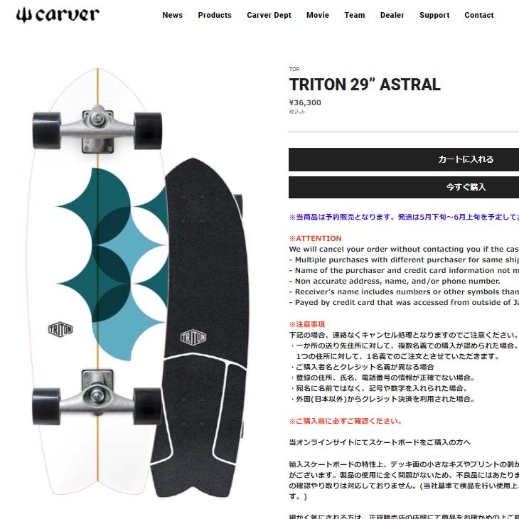 CARVER カーバー スケートボード TRITON トライトン 29” ASTRAL