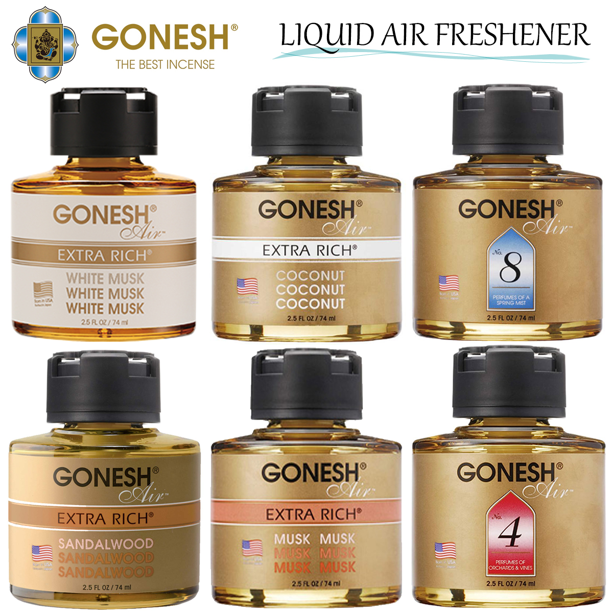 GONESH ガーネッシュ 芳香剤 LIQUID AIR FRESHENER エアーフレッシュナー ムスク ココナッツ サンダルウッド No.8  No.4 ルームフレグランス お香 日本正規品