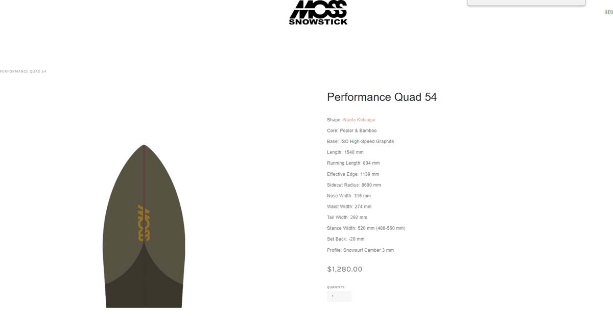 23/24 スノー MOSS SNOW STICK スノーボード Performance Quad 54