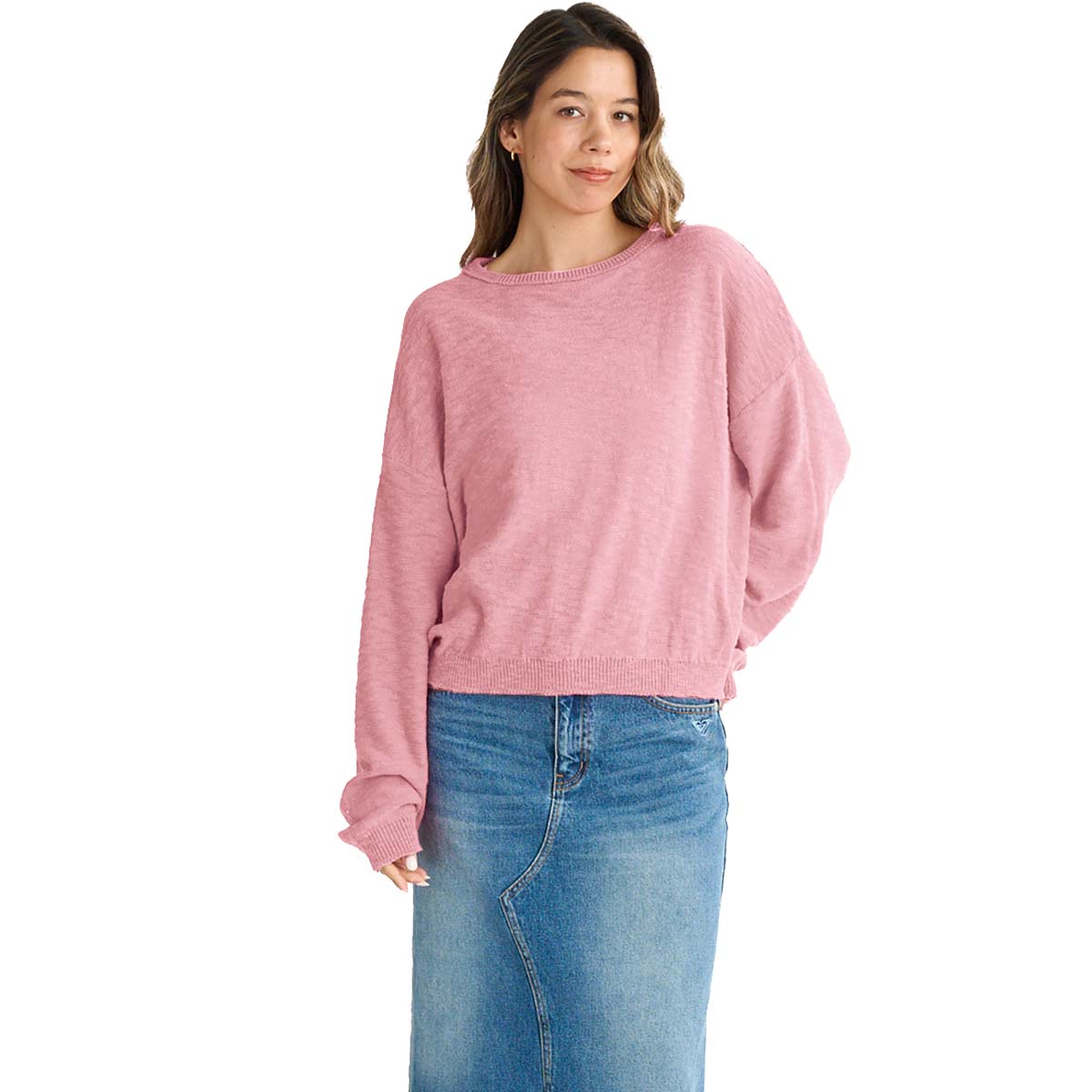 25 SS ROXY ロキシー スプリングニット SNUGGLY SWEATER トップス 抜け感 ロゴ刺繍 レディース RSR251071 日本正規品 ROXY 25 SS ロキシー スプリングニット SNUGGLY SWEATER