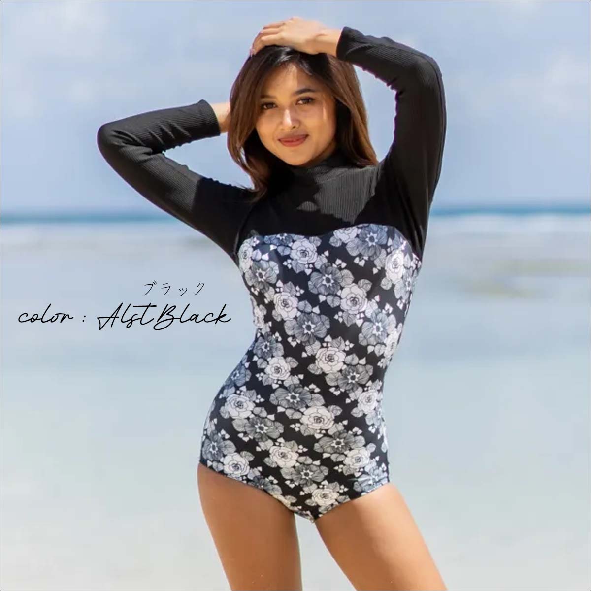 水着・ラッシュガード ka セール】SEASIDE BLUE /ロキシーワッフルジップアップラッシュ