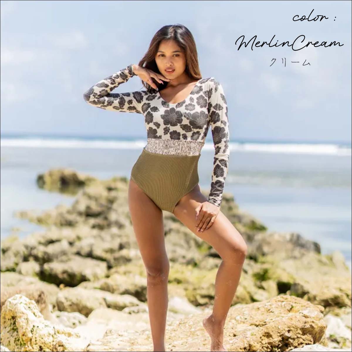 水着・ラッシュガード Acka balloon sleeve swim wear 女性の全身水着ラッシュガードワンピース長袖ロングレッグスイム